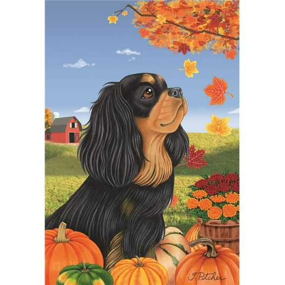 Best of Breed TP67034 Cavalier King Charles Black & Tan Autumn Leaves House Flag