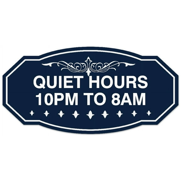 Signs ByLITA Victorian Quiet Hours 10pm to 8am Sign - Laser-Engraved Lettering | Durable ABS Plastic | Vibrant Colors | Powerful Foam Tape (Navy Blue / White) - Large