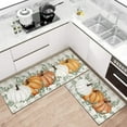 thumbnail image 2 of Fall Thanksgiving Pumpkin Kitchen Rugs Set of 2,Eucalyptus Buffalo Plaid Farmhouse Floor Mats and Rugs Non Skid Washable for Kitchen Home Decor (Orange 17"x47"+17"x30"), 2 of 6
