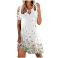 thumbnail image 2 of Wycnly Formal Dresses for Women Beach Fashion Cold Shoulder Strappy Keyhole Slim Tunic Sundress Crewneck Short Sleeve Sunflower Print Summer Mini Dress White XXL, 2 of 6