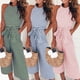 thumbnail image 3 of Primavera y verano Moda europea y americana Pantalones casuales ajustados con cordones sexy a rayas con cuello redondo para mujer, 3 of 6