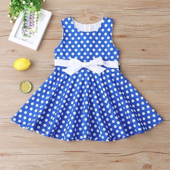 Weebloom Girls Dress Sleeveless Princess Rockabilly Party Vintage Dresses Kids Dress Swing Polka Dot Dress Skirt Blue Girls Sundress