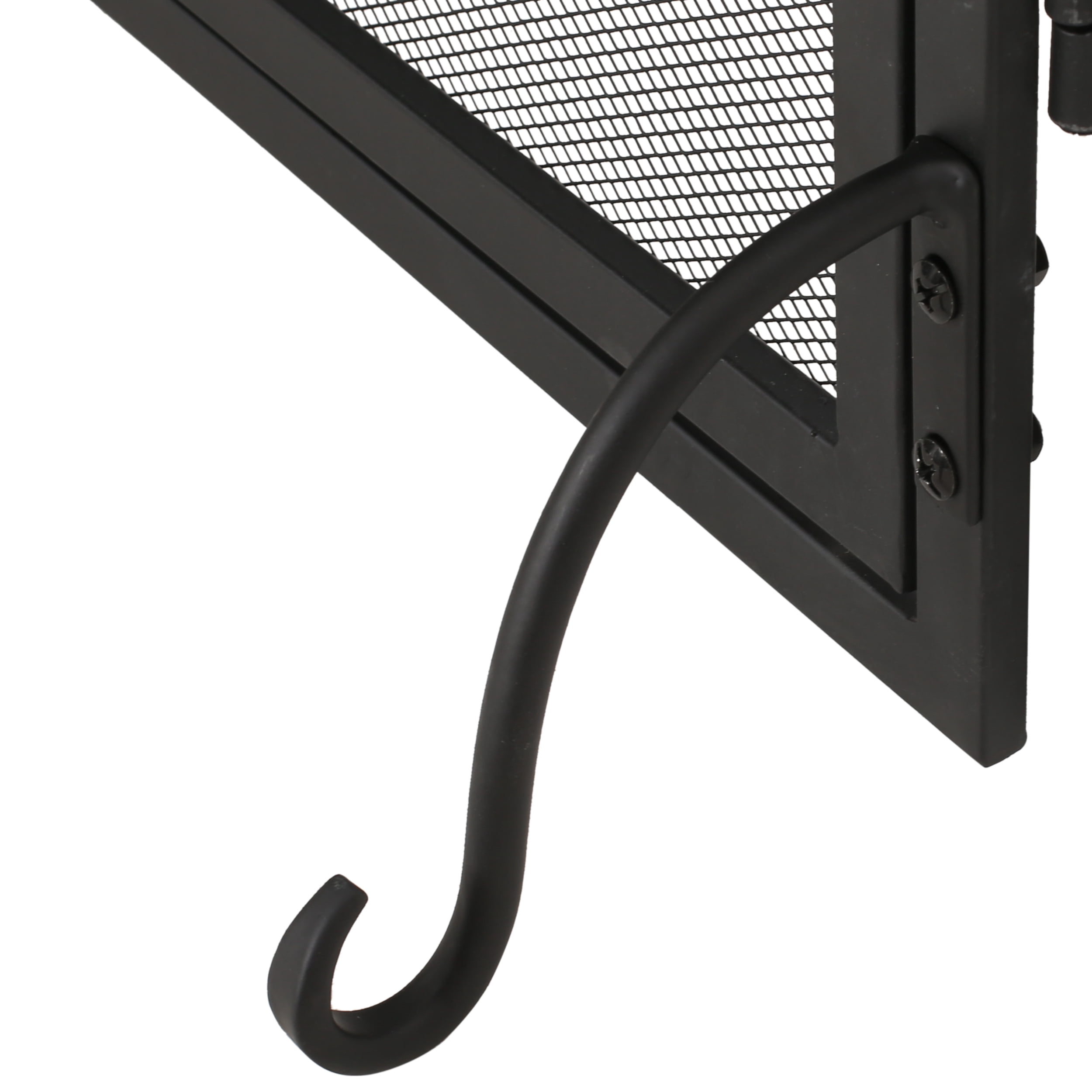 Noble House Nevaeh Modern Iron Folding Fireplace Screen with Door and Tools, Matte Black