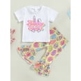 thumbnail image 2 of Bagilaanoe 2Pcs Toddler Baby Girl Easter Outfits Letter Rabbit Print Short Sleeve T-Shirts Tops + Flared Trousers 6M 12M 18M 24M 3T 4T Kids Long Pants Set, 2 of 8