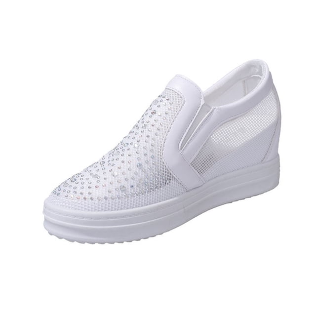 Women's Wedge Sandals, Slip-On Design with Breathable Mesh and Rhinestone Accents, for Comfortable Casual Wear in Spring and Summer
