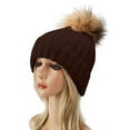 thumbnail image 3 of Winter Hats with Large Fluffy Pom Pom, Top Big Knitted Ball Beanie for Men and Women, Warm Lamb Wool Lined Adjustable Ski Cap for Autumn Winter Outdoor Activities Brown, 3 of 5