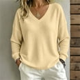 thumbnail image 2 of Womens Long Sleeve Shirts Zaewscy Fashion Women's Casual Solid Color Long Sleeve V-neck Imitation Blouse Shirt Yellow S, 2 of 9