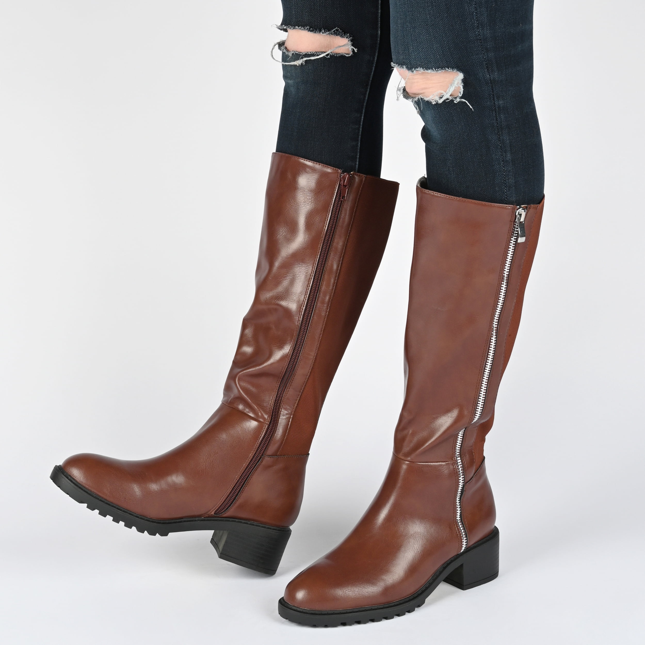 Journee Womens Morgaan Wide Calf Stacked Heel Knee High Boots