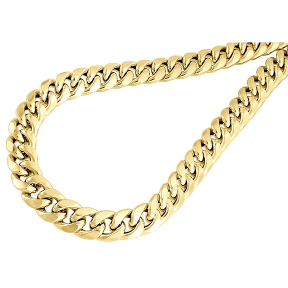 10K Yellow Gold Semi Hollow 11 MM Miami Cuban Link Necklace Chain 30 inch