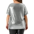 thumbnail image 4 of DARING DIVA Women's Plus Keyhole Metallic Round Neck Blouse 1X Silver, 4 of 6