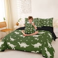 thumbnail image 3 of Feelyou Olive Green Dinosaur Footprint Bedding Comforter Set for Boys Girls, Prehistoric Wildlife Queen Bedding Sets, Green, Black Reversible, 7pcs, 3 of 7