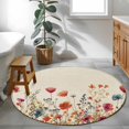 thumbnail image 4 of Pink Orange Teal Spring Floral Round Area Rug 4 FT, Non Slip Indoor Outdoor Rug, Watercolor Botanical Summer Flowers Washable Soft Circular Carpet Floor Mat for Coffee Table Nursery Foyer Balcony, 4 of 9
