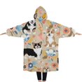 thumbnail image 2 of Oversized Wearable Blanket Hoodie,Corgi Dog and Flower Florals Sherpa Blanket Hoodie with Super Pockets,Super Warm Fuzzy Pullover for Women & Men, 2 of 6