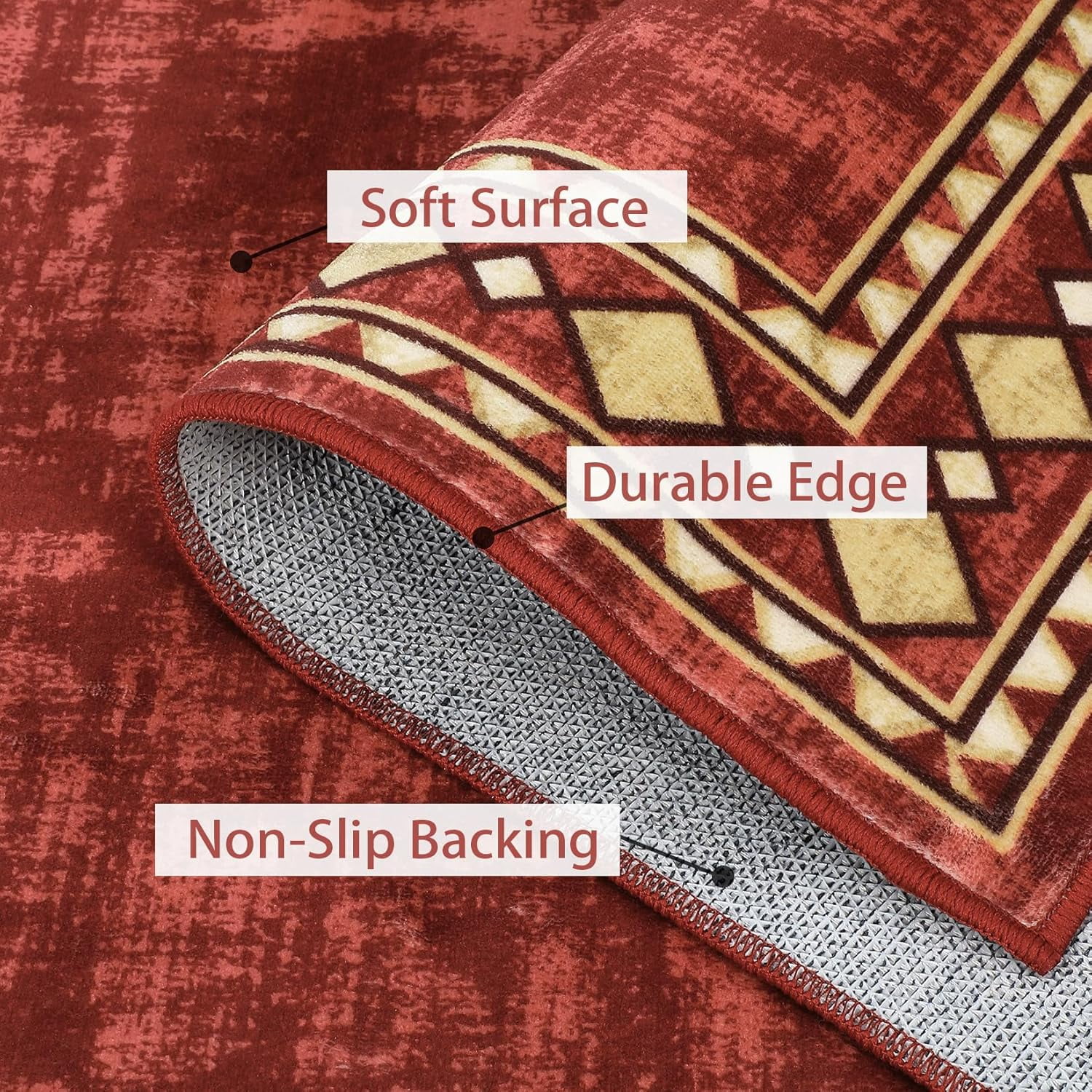 Shininglove Large Modern Bordered Area Rugs 9x12ft for Living Room, Machine Washable Low Pile Carpet with TPR Non-Slip Backing for Nursery Room Playroom(Red)