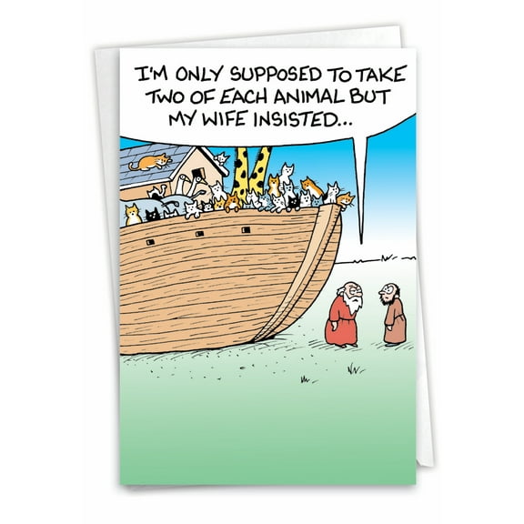 NobleWorks Ark of Cats Funny Birthday Greeting Card, Snow White