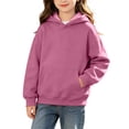 thumbnail image 2 of DJDLJWCJ Big Girls Long Sleeve Hoodie Solid Color Warm Pullover Sweatshirt Stretch Soft Comfy Hooded Sweatshirts Purple Size 3T, 2 of 9