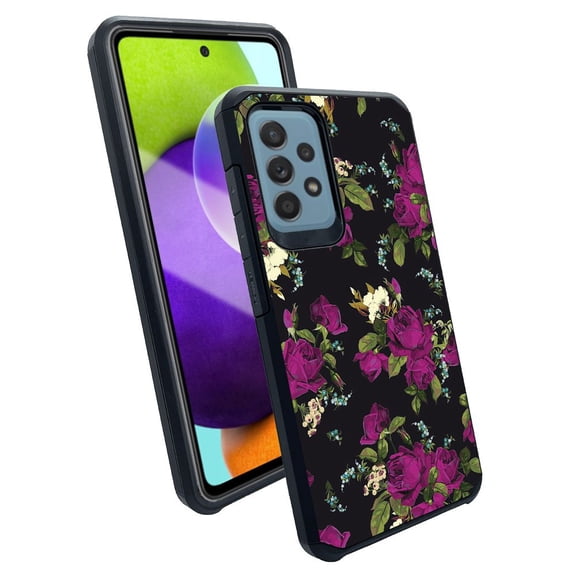 ANJ  Slim Dual Layer Shockproof Case   Tempered Glass Cover for Samsung Galaxy A52 5G - Enchanted Roses