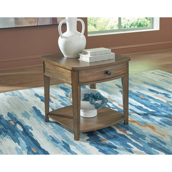 Signature Design by Ashley Burkbyer Rectangular End Table with Drawer and Lower Shelf, Brown Finish