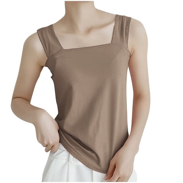AherBiu Tank Tops for Women 2024 Basic Loose Summer Square Neck Camisole Comfy Sleeveless Solid Color Tops