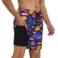 thumbnail image 2 of Yiaed Cute Flat Hand Drawn Fishes Print Mens Swim Trunks Bathing Suit Compression Liner Beach Swim Shorts Swimwear Quick Dry Zipper Pocket No-Chafing Board Short-Large, 2 of 6
