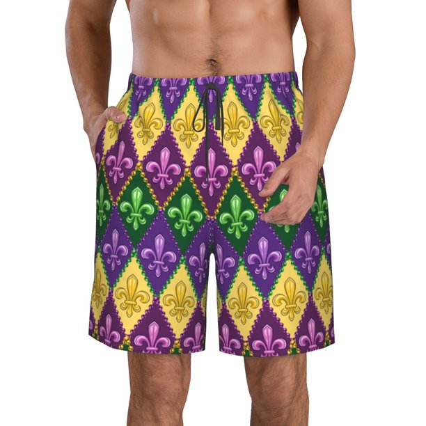 Balery Mardi Gras4 Traje de Baño Estilo Hawaiano para Hombre, Shorts de Secado Rápido con Bolsillos-XX-Large