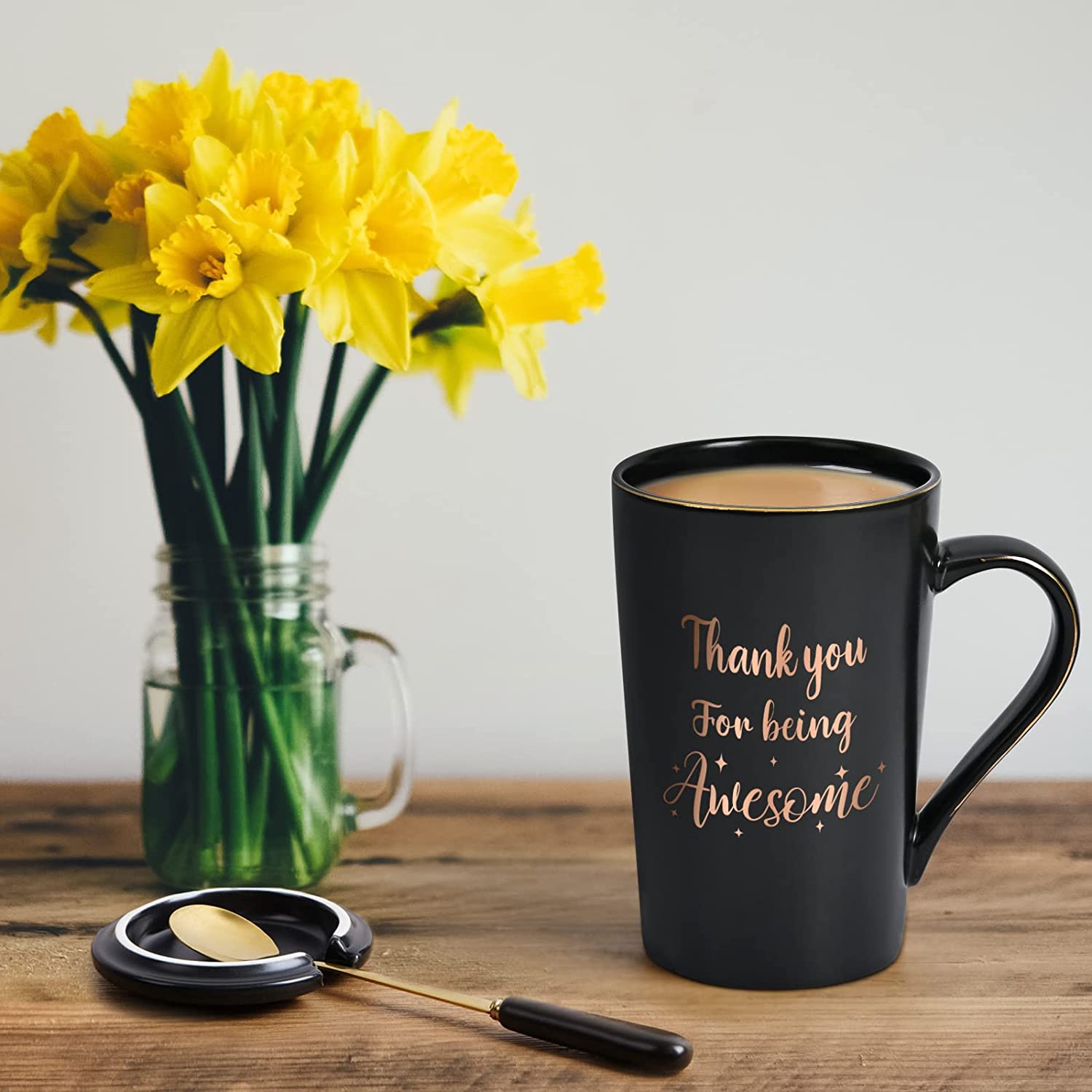 Futtumy Black 14 fl oz Coffee Mugs Ceramic Mug Tea Cup, Thank You for Being Awesome Mug, Inspirational Christmas Birthday Gifts for Men Women Friends, Thank You Gifts for Mug - image 4 of 10