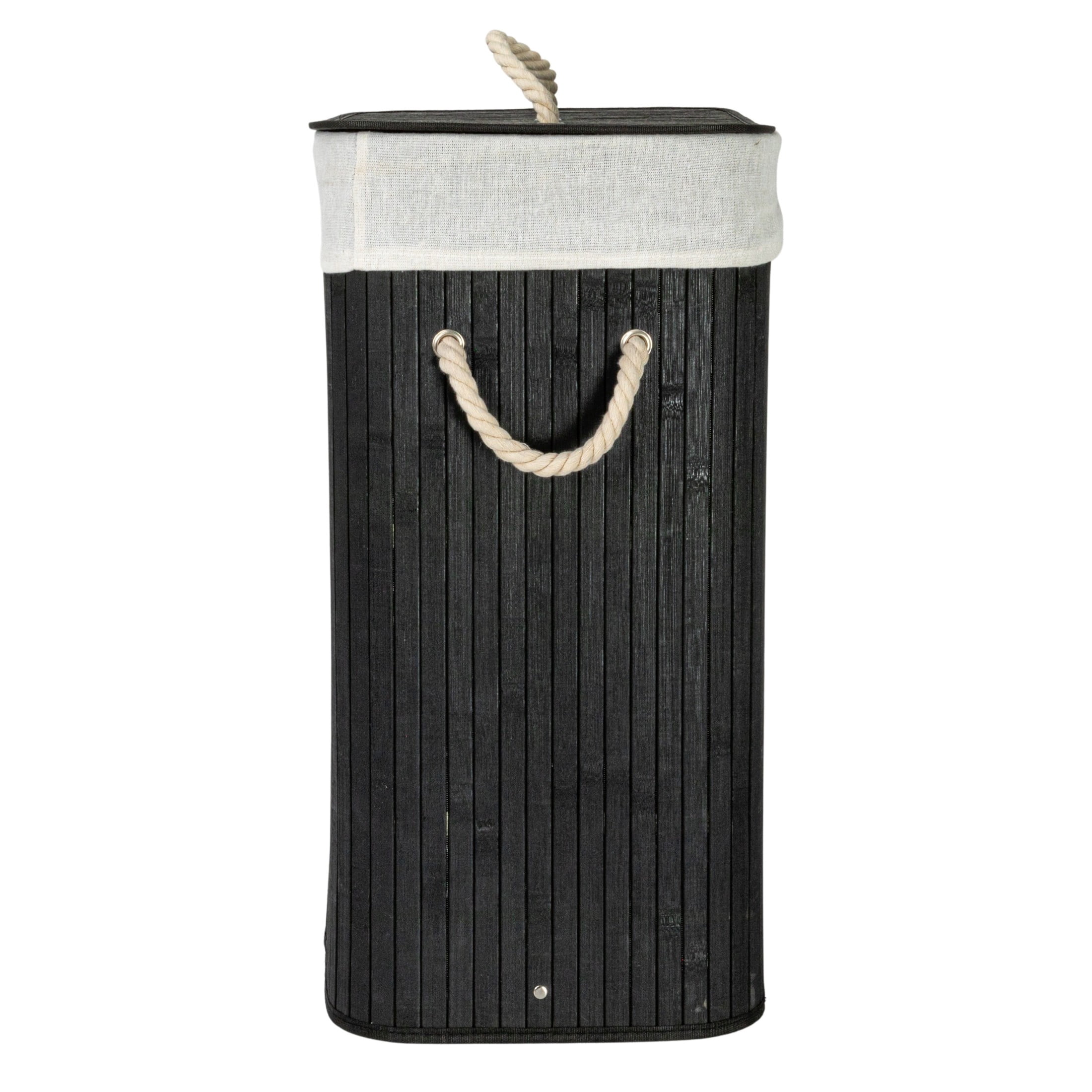 Household Essentials Bamboo Laundry Hamper with Rope Handles, Lid and Removable Machine Washable Laundry Bag, 19-Gallons, Black