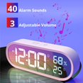 thumbnail image 4 of Reloj despertador digital con espejo Rawiri, reloj digital LED, pantalla grande de hora, temperatura y humedad, 40 tonos de llamada musicales, función de repetición, despertador portátil por la, 4 of 5