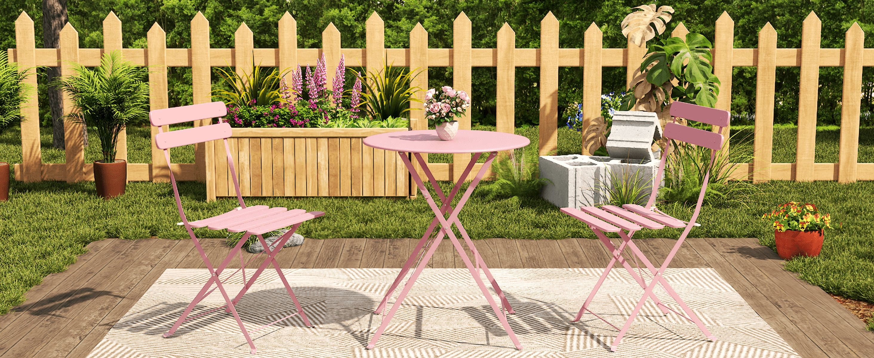 Set of 2 Table and Chairs, 3 Piece Outdoor/Indoor Folding Patio Bistro Sets, 2 Chair Patio Furniture Set with Table, Premium Frame Foldable Coffee Tables for Balcony, Yard, Garden