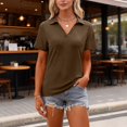 thumbnail image 5 of Women's Polo Shirts V Neck Short Sleeve Lapel Collar Tops Casual Fit Business Work Golf Shirt Blouse Brown S, 5 of 5