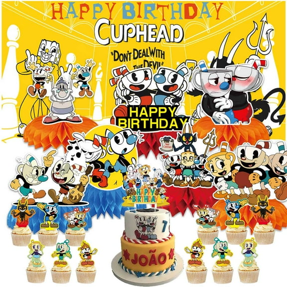 Cuphead Party Supplies Honeycomb Centerpieces Table Toppers Backdrop Decorations for Birthday