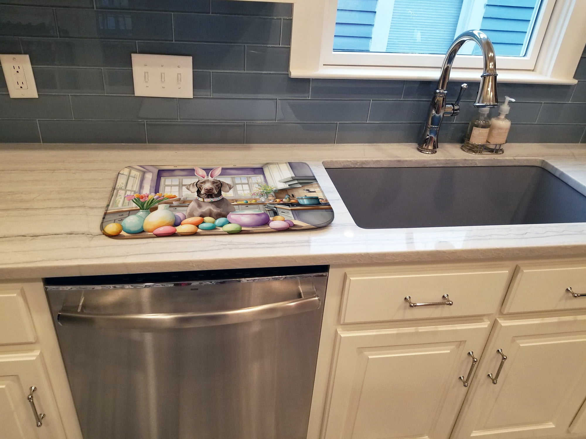 Decorating Easter Yorkshire Terrier Dish Drying Mat