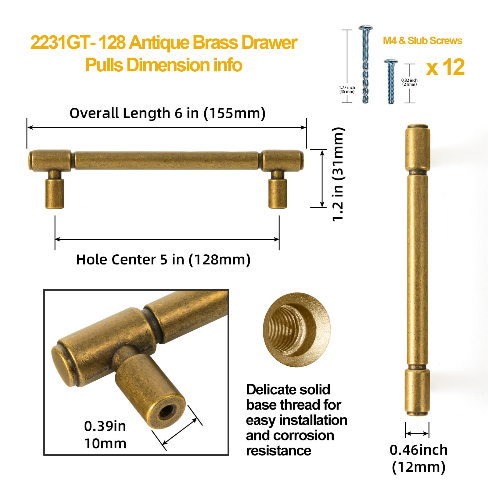 Goo-Ki 6 Pack 5 Inches Center to Center Antique Brass Kitchen Cabinet Pulls, Vintage Drawer Handles Closet Classic Retro Kitchen Hardware for Bedroom