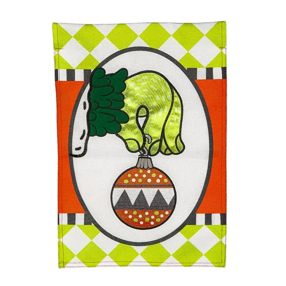 Evergreen Christmas Monster Ornament Burlap Garden Flag 12 x 18 Inches Indoor Outdoor Decor