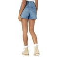 thumbnail image 4 of BLANK NYC High Rise Raw Hem Second Round Distressed Denim Shorts-Blue / 26, 4 of 7