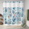 thumbnail image 6 of No Hook Shower Curtain with Built-in Rings - Blue Coastal Nautical Ocean Washable Waterproof Fabric Bathroom Curtains for Hotel,Rentals, 72 X 78 Inch Long , Seashell Starfish Seagrass, 6 of 9