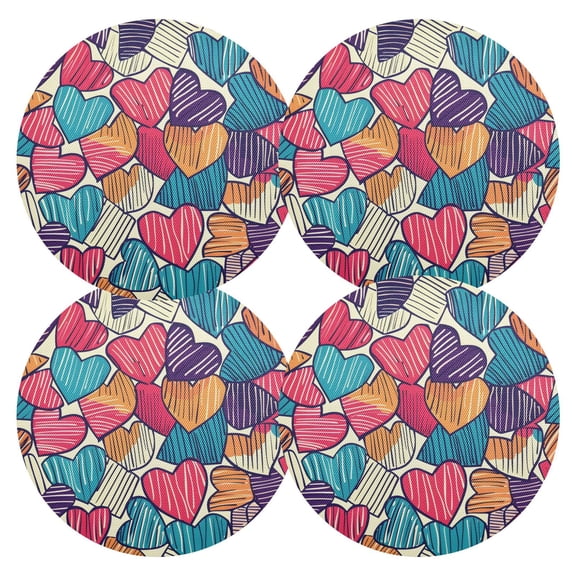 Ryvnso Abstract Heart Paint Round Plate Mats Dining Table Placemat Set of 4 for Holiday Decoration