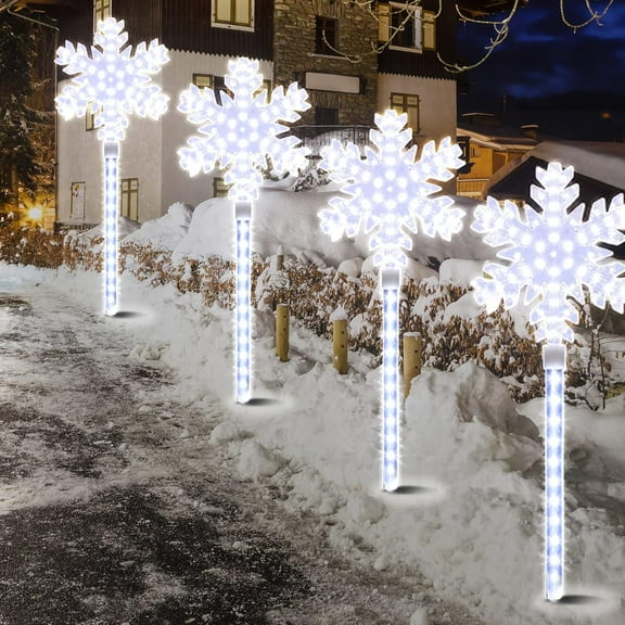 XMASLAMD ,LED Christmas Snowflake Pathway Lights Outdoor,Pack Christmas Garden Decoration Light with Flowing Display Effect,Waterproof Lights for Yard Lawn,Walkways