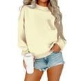 thumbnail image 3 of GuzomFashion Womens Oversized Loose Sweatshirt - 100% Polyester Crew Neck with Front Pocket, Beige,Size XL, 3 of 4