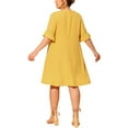 thumbnail image 3 of Agnes Orinda Women's Plus Size Ruffle Sleeve Lace Insert Tassel Bohemian Midi Dress 2X Yellow, 3 of 7