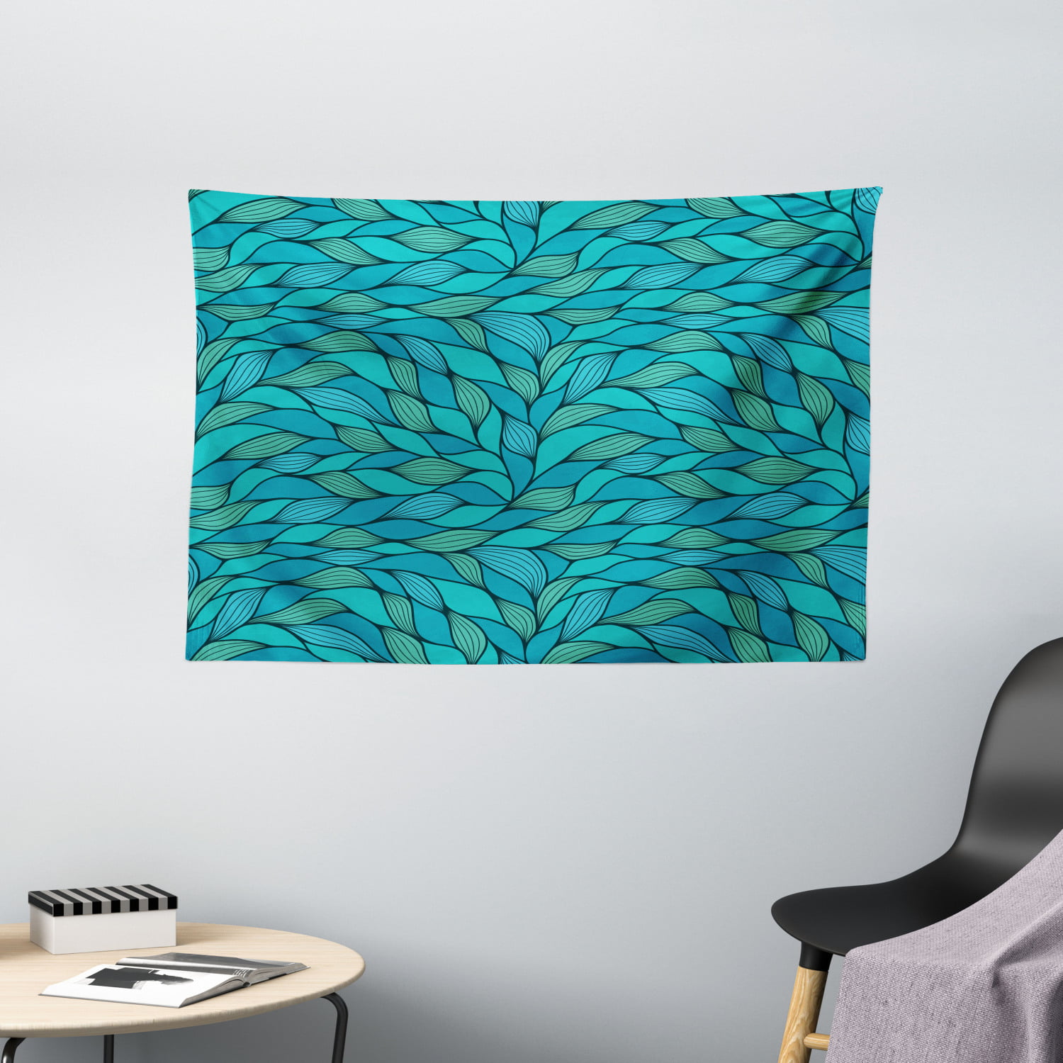 Teal Tapestry, Abstract Wave Design with Different Colors Ocean Themed ...