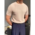 thumbnail image 5 of Men'S Round Neck Short Sleeve Thin Bottoming Shirt Casual Ribbed Knitted Pullover Top Solid Color T-Shirt  L, 5 of 8