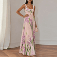 thumbnail image 4 of CIENVNSTG Wedding Guest Dresses For Women 2026 Square Neck Sleeveless Floral Pleated Maxi Dress Belted Flowy Sundress Boho Outfit Pink 2XL, 4 of 8