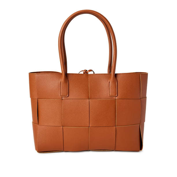 Jane & Berry Women's Adult Woven Faux Leather Tote Handbag Cognac ...