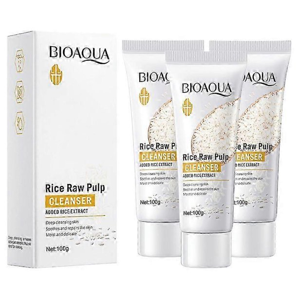 3 piezas de limpiador facial de pulpa cruda de arroz, espuma limpiadora facial, cuidado de la piel, hidratante, iluminador de la piel, rejuvenecimiento, limpiador facial, cuidado de la piel