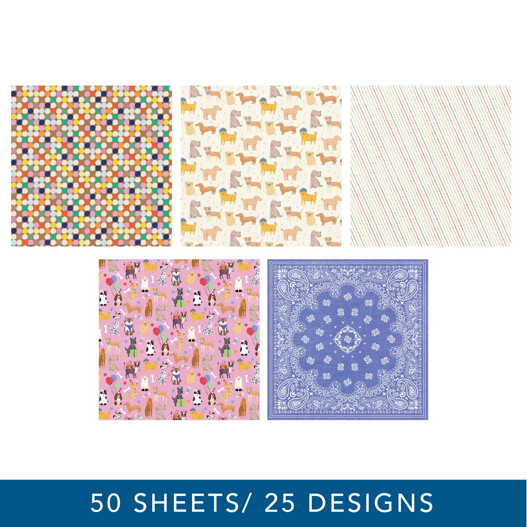 Roobee by Hello Hobby Dogs Paper Pad, Multicolor Design Scrapbook Paper, 50 Sheets, 25 Designs