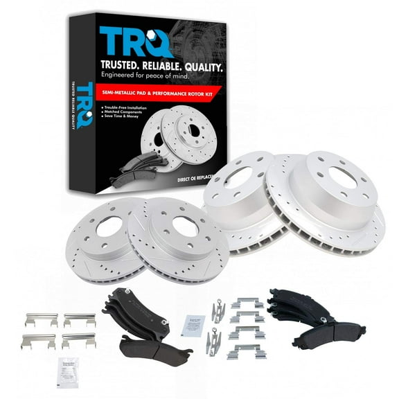 TRQ Posi Metallic Pad & Performance Drilled Slotted Rotor Front & Rear Kit