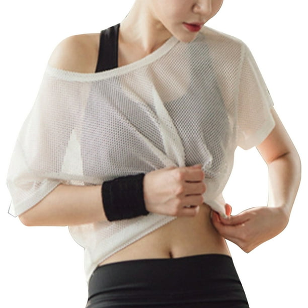 Camiseta Transparente De Malla Para Mujer, Camiseta De Manga Corta Suave Ahuecada Para Cubrir La Parte Superior De Secado Rápido Que Absorbe El Sudor Para El Verano Para Ciclismo