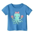 thumbnail image 2 of Girls Shirts Size 14 16 Fashion Crewneck Short Sleeves Ocean Print T-Shirts Breathable Girls Clothes Top,Blue,140(8-9 Years), 2 of 3