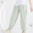 thumbnail image 2 of ZACPNCV Boys and Girls Casual Cotton Pants Lightweight Summer Elastic Waist Solid Lounge Long Trousers with Pockets Green 9-10 Years, 2 of 5